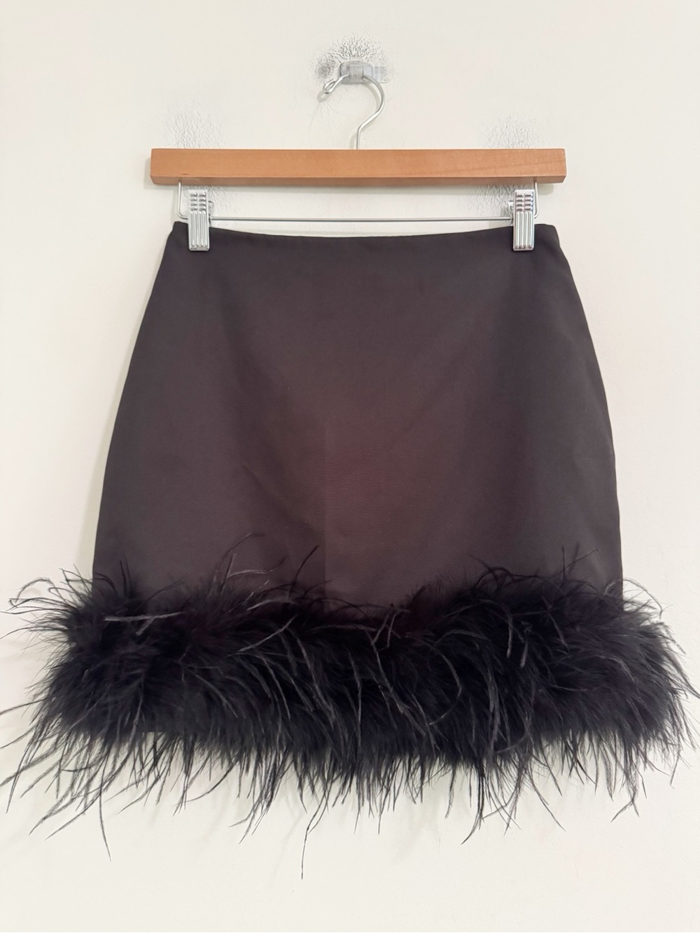 Club L London Black Feather Trim Mini Skirt